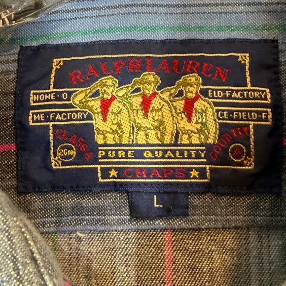 Ralph Lauren Vintage Chaps Shirt Blue Western Striped Button Down 90s Large - Picture 6 of 8